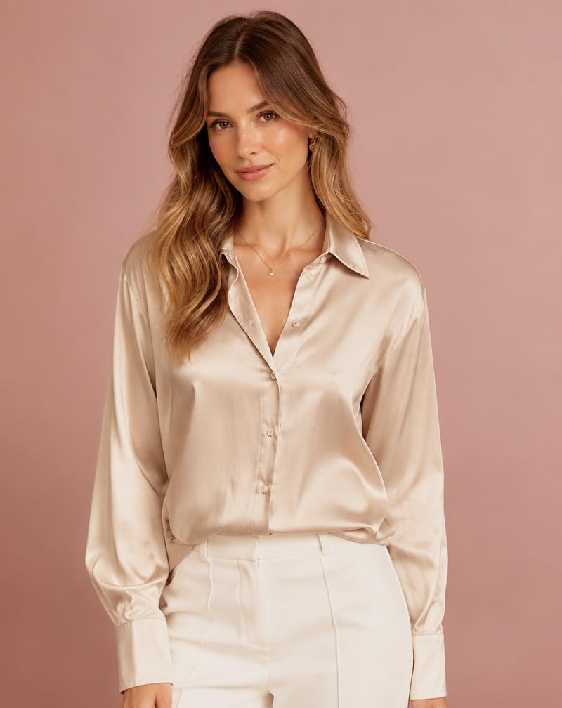 Blusa Seda Nude Manga Bufante