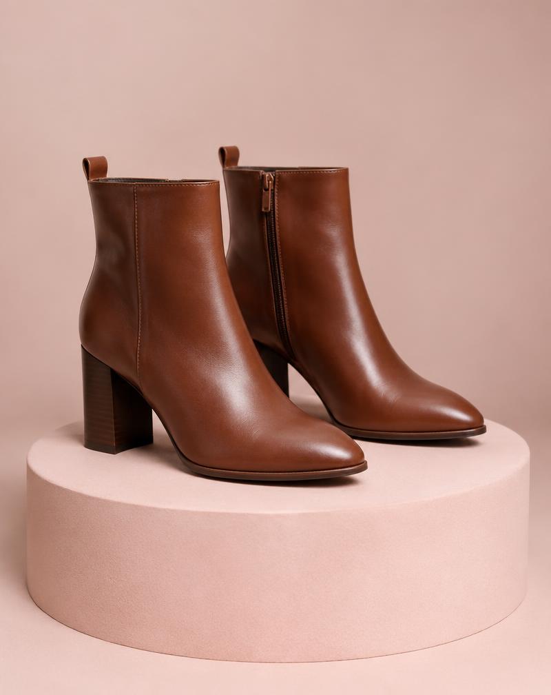 Bota Couro Cano Curto Salto Bloco