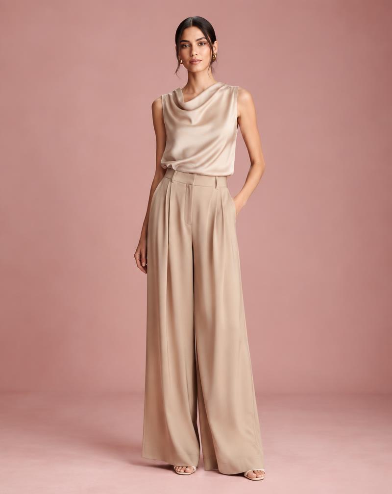 Calça Pantalona Nude Cós Alto