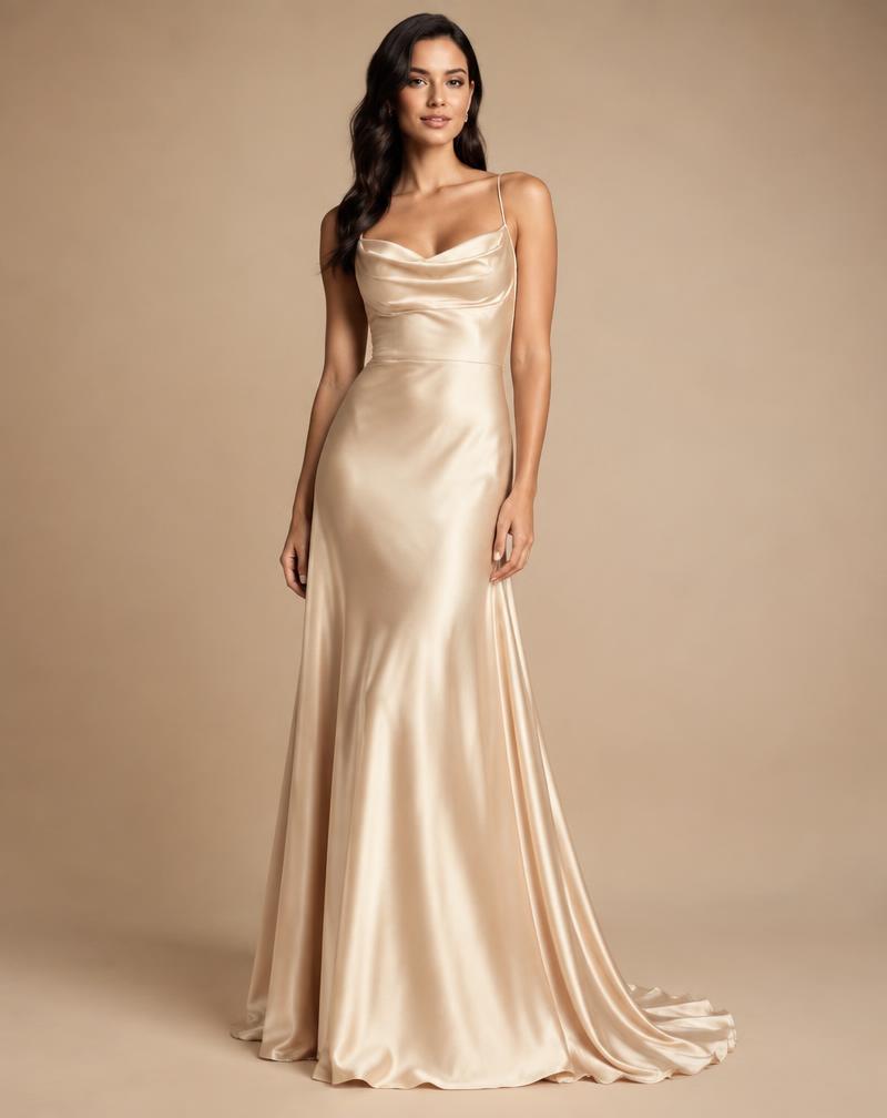 Vestido Longo Cetim Champagne